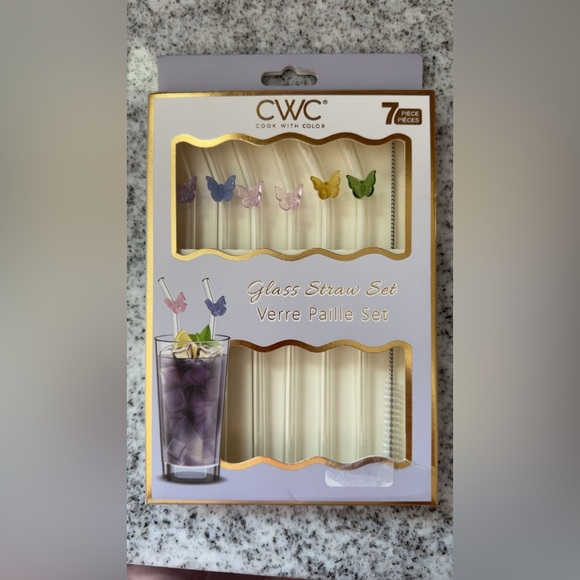 CWC Glass Straw Set with Colorful Butterfly Accents - Picture 1 of 1